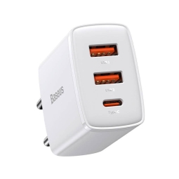 Charger 2xUSB + 1xUSB-C, up to 30W, QuickCharge: Baseus Compact - White