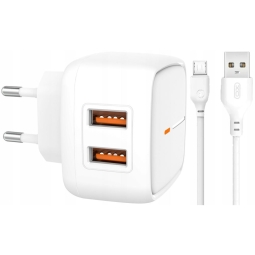 Laadija Micro USB: Juhe 1m + Adapter 2xUSB, kuni 12W (5V 2.4A): XO L61 - Valge