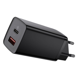 Зарядка 2xUSB-C, до 65W, Quick Charge, PD: Baseus GaN2 Lite - Чёрный