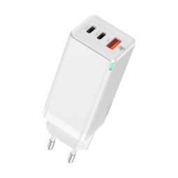 Charger 1xUSB + 2xUSB-C, up to 65W, Quick Charge, PD: Baseus GaN - White