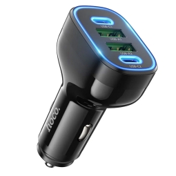 Autolaadija 2xUSB-C + 2xUSB, kuni 72W (36W,36W,18W,18W), QuickCharge: Hoco NZ11 - Must