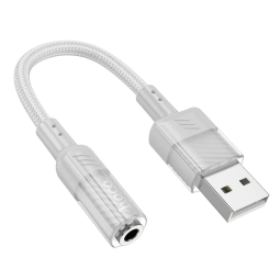 Адаптер: USB, папа - 1x 4pin Audio-jack, AUX, 3.5mm, микрофон+стерео, мама: Hoco LS37 - Серый