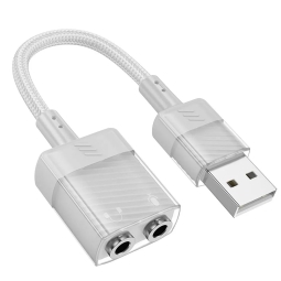 Адаптер: USB, папа - 2x 3pin Audio-jack, AUX, 3.5mm, микрофон+стерео, мама: Hoco LS37 - Серый