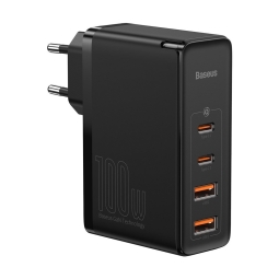 Laadija 2xUSB + 2xUSB-C, kuni 100W, Quick Charge, PD: Baseus GaN2 Pro - Must