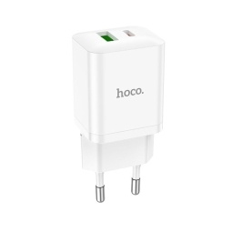 Laadija 1xUSB + 1xUSB-C, kuni 20W, QuickCharge: Hoco N28 - Valge