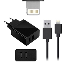 iPhone, iPad charger, Lightning: Cable 1m + Adapter 2xUSB, up to 10W