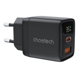 Laadija 1xUSB-C, 1xUSB, kuni 35W, QuickCharge kuni 20V 1.75A: Choetech PD6052 - Must