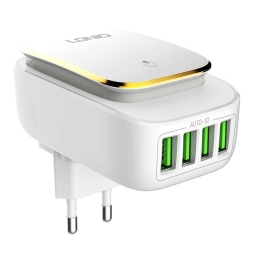 Зарядка iPhone iPad Lightning: Kaabel 1m + Адаптер 4xUSB, до 22W, до 5V 2.4A 12W: Ldnio A2204 - Белый