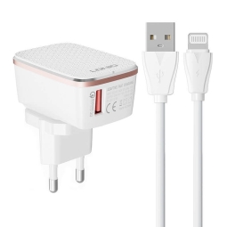 Зарядка iPhone iPad Lightning: Kaabel 1m + Адаптер 1xUSB, до 18W, QuickCharge до 12V 1.5A: Ldnio A1204Q - Белый