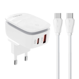 Laadija USB-C: Kaabel 1m + Adapter 1xUSB-C, 1xUSB, kuni 20W, QuickCharge kuni 12V 1.67A: Ldnio A2425C - Valge