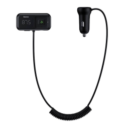 FM transmitter (USB, MicroSD, Bluetooth),  autolaadija: 2xUSB, kuni 15W: Baseus S-16 - Must