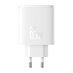 Laadija 2xUSB-C + 1xUSB, kuni 65W, QuickCharge kuni 20V 3.25A: Baseus GaN Cube Pro - Valge