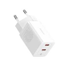 Зарядка 2xUSB-C, до 40W, QuickCharge до 20V 2A: Baseus GaN5 Pro - Белый