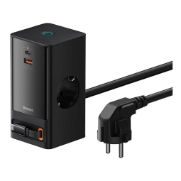 Charger 1xUSB-C + 1xUSB + 2xAC + kaabel USB-C, up to 65W, QuickCharge up to 20V 3.25A: Baseus PowerCombo Tower - Black