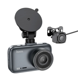 Autokaamera Hoco DV6, Esi + Taga: FHD 30fps 140o + 720p 5.5m kaabel, 3"LCD - Must