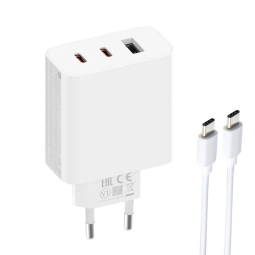 Laadija USB-C: Juhe 1.5m + Adapter 2xUSB-C, 1xUSB, kuni 67W, QuickCharge: Xiaomi 67W GaN Charger 2C1A - Valge