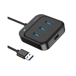 Делитель, хаб USB 3.0 hub: 4xUSB 3.0, 0.2m: Hoco HB31 - Чёрный