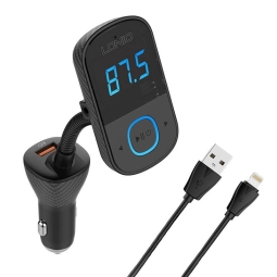 FM transmitter (USB, Bluetooth 5.0, AUX),  autolaadija: 1xUSB-C, 2xUSB, kuni 45W + Lightning kaabel: Ldnio C705Q - Must