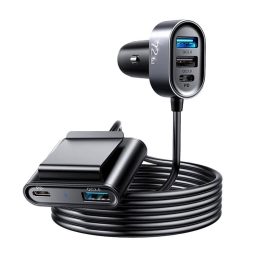 Autolaadija: 2xUSB-C, 3xUSB, kuni 72W, QuickCharge kuni 12V 2.25A 27W: Joyroom Cl05 - Must