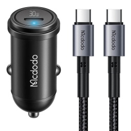 Автомобильная зарядка USB-C: Kaabel 1.2mm + Адаптер 1xUSB-C, до 30W, QuickCharge до 20V 1.5A: Mcdodo Cc749 - Чёрный