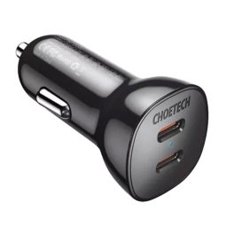 Autolaadija: 2xUSB-C, kuni 40W (20W+20W), QuickCharge kuni 12V 1.67A: Choetech Tc0008 - Must