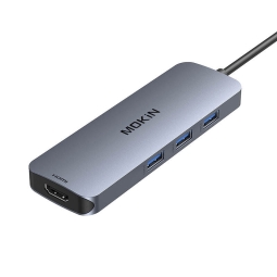 Делитель, хаб USB-C dock: USB-C 100W, 2xHDMI 4K60+4K30Hz, 3xUSB 3.0, MicroSD+SD: Mokin 0409 - Алюминий