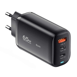 Laadija 2xUSB-C + 1xUSB, kuni 65W, QuickCharge kuni 20V 3.25A, (EU+US): Essager Cd23 - Must