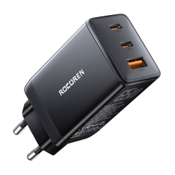 Charger 2xUSB-C + 1xUSB, up to 65W, QuickCharge up to 20V 3.25A: Rocoren G651A2 - Black