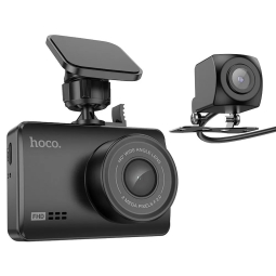 Car Dash Camera Hoco DV3, Front + Rear: FHD 30fps 140o + 720p 5.5m cable, 2.4"LCD - Black