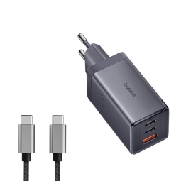 Charger USB-C: Kaabel 1m + Adapter 2xUSB-C, 1xUSB, up to 65W, QuickCharge up to 20V 3.25A: Baseus GaN5 Ultra - Gray