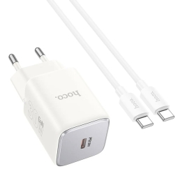 Charger USB-C: Kaabel 1m + Adapter 1xUSB-C, up to 30W, QuickCharge up to 20V 1.5A: Hoco N43 - White