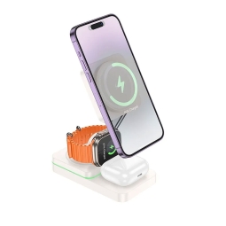 Wireless charger 3in1, up to 15W, 1m USB-C cable: Hoco Cq10 - White