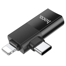 USB 3.0, female - USB-C+Lightning, male, OTG adapter: Hoco UA17 - Black