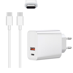 Laadija USB-C: Juhe 1m + Adapter 1xUSB-C + 1xUSB, kuni 20W QuickCharge