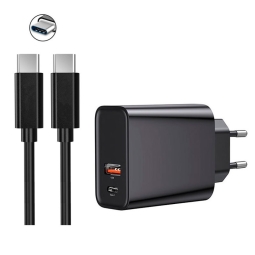 Laadija USB-C: Juhe 1m + Adapter 1xUSB-C + 1xUSB, kuni 30W QuickCharge