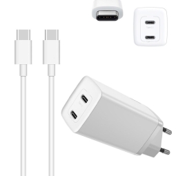 Зарядка USB-C: Кабель 1m + Адаптер 2xUSB-C, до 65W QuickCharge