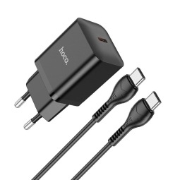 Laadija USB-C: Kaabel 1m + Adapter 1xUSB-C, kuni 20W, QuickCharge kuni 12V 1.67A: Hoco N27 - Must