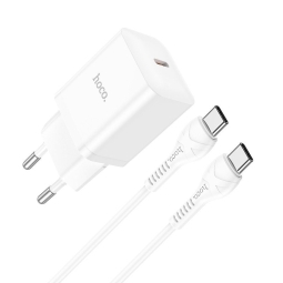 Charger USB-C: Kaabel 1m + Adapter 1xUSB-C, up to 20W, QuickCharge up to 12V 1.67A: Hoco N27 - White