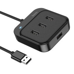 Делитель, хаб USB 2.0 hub: 4xUSB 2.0, 1.2m: Hoco HB31 - Чёрный