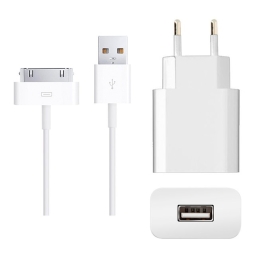 iPhone, iPad зарядка, 30-pin: Кабель 1m + Адаптер 1xUSB, до 10W