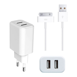 iPhone, iPad laadija, 30-pin: Juhe 1m + Adapter 2xUSB, kuni 10W