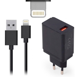 iPhone, iPad laadija, Lightning: Juhe 3m + Adapter 1xUSB, kuni 18W QuickCharge