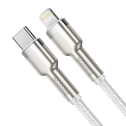 1m, Lightning - USB-C kaabel, juhe, kuni 20W: Baseus Cafule Metal - Valge