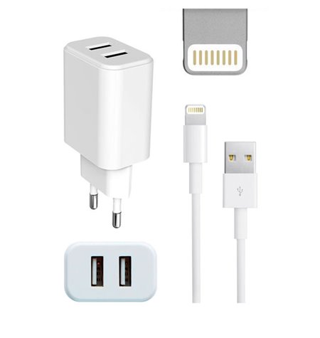 iPhone, iPad charger: Cable 1m Lightning + Adapter 2xUSB 2.1A