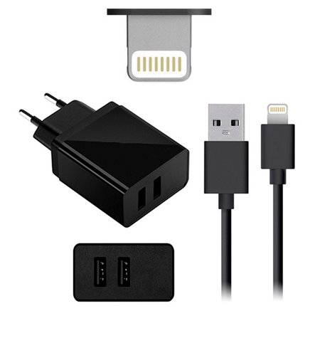 iPhone, iPad charger: Cable 1m Lightning + Adapter 2xUSB 2.1A