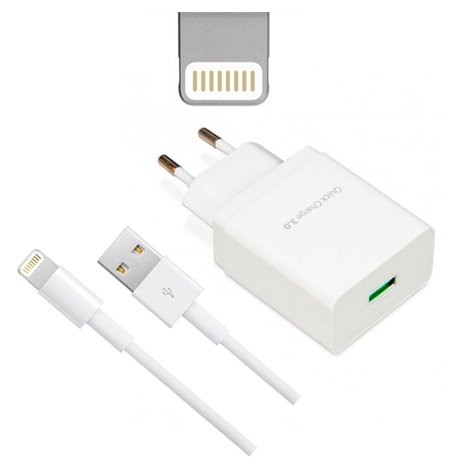 Зарядка iPhone, iPad: Кабель 1m Lightning + Адаптер 1xUSB 3A Quick Charge