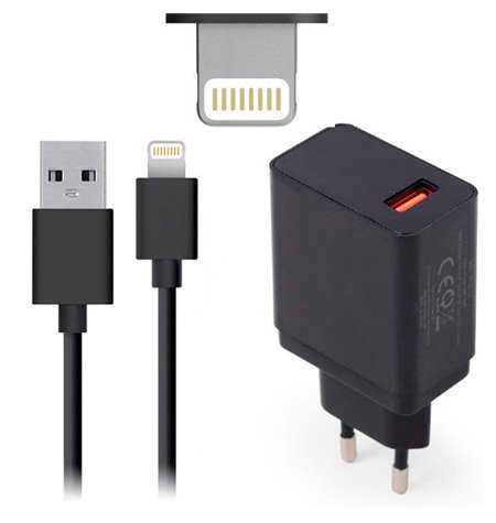 Зарядка iPhone, iPad: Кабель 1m Lightning + Адаптер 1xUSB 3A Quick Charge