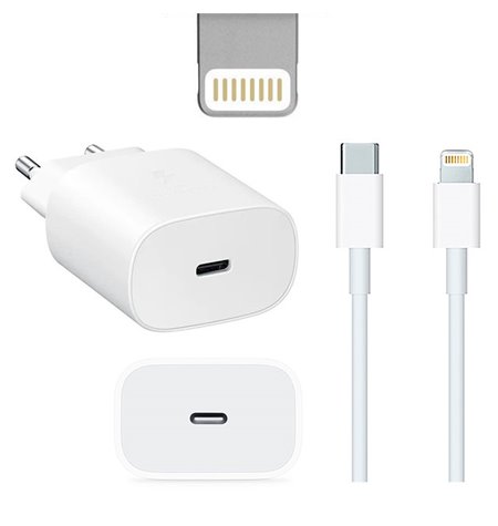 iPhone, iPad laadija: Juhe 1m Lightning + Adapter 1xUSB-C 20W Quick Charge