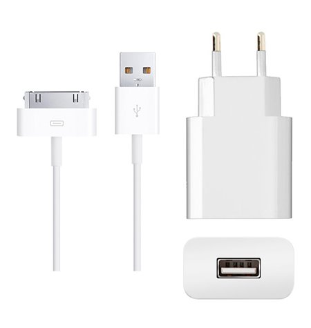 iPhone, iPad laadija: Juhe 1m 30-pin + Adapter 1xUSB 2.1A