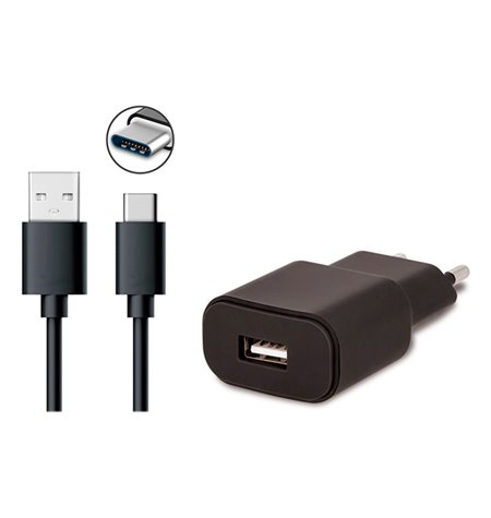 Laadija USB-C: Juhe 1m + Adapter 1xUSB 2.1A
